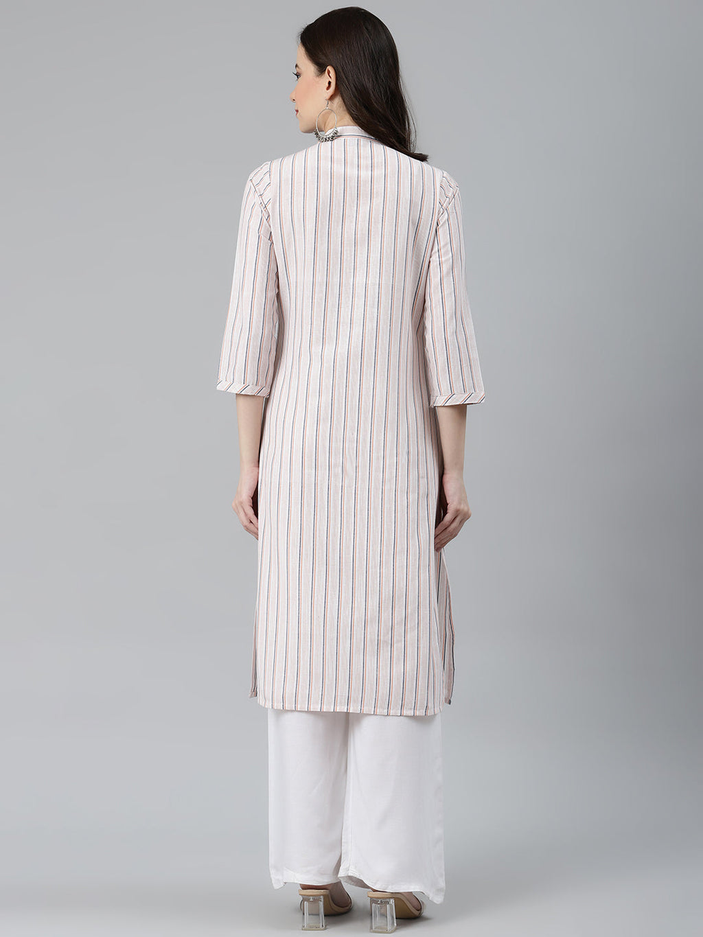 Jompers Women White & Orange Striped Indigo Fusion Kurta - Distacart