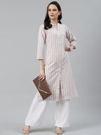 Jompers Women White & Orange Striped Indigo Fusion Kurta - Distacart
