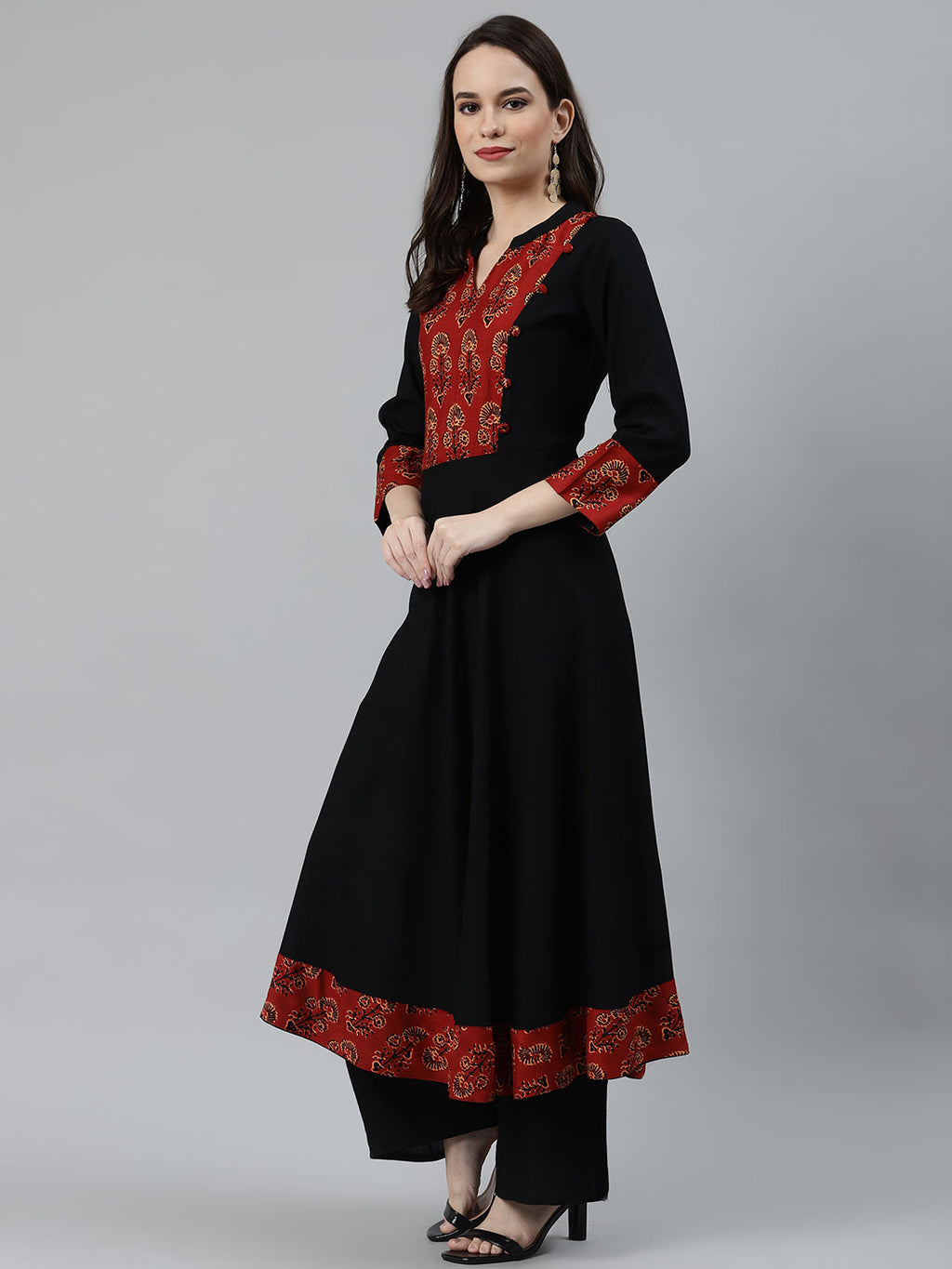 Jompers Women Black & Brown Printed Yoke Design Anarkali Kurta - Distacart