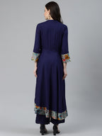Jompers Women Navy Blue & Grey Floral Printed Yoke Design Anarkali Kurta - Distacart