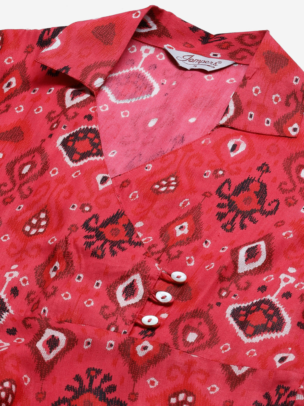 Jompers Women Coral Red & Black Ethnic Motifs Printed Angrakha Anarkali Kurta - Distacart