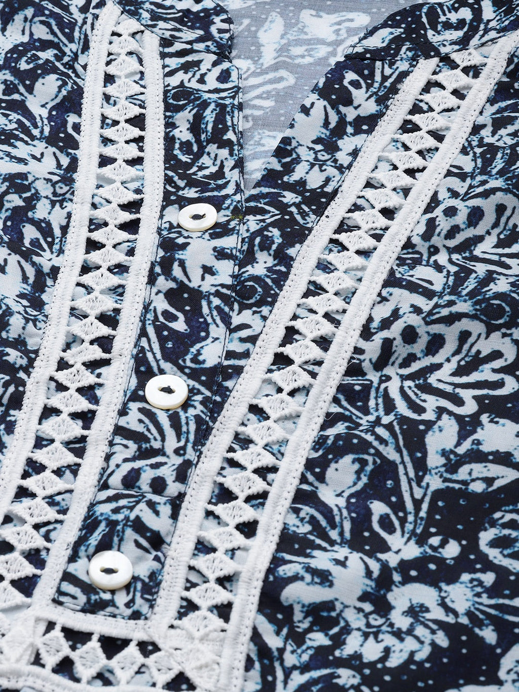 Jompers Women Navy Blue & Off White Ethnic Motifs Printed Kurta - Distacart
