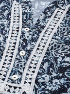 Jompers Women Navy Blue & Off White Ethnic Motifs Printed Kurta - Distacart