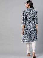 Jompers Women Navy Blue & Off White Ethnic Motifs Printed Kurta - Distacart