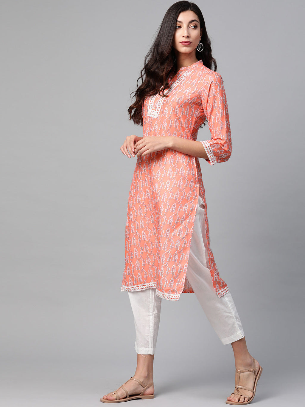 Jompers Women Orange & Off White Ethnic Motifs Printed Kurta - Distacart