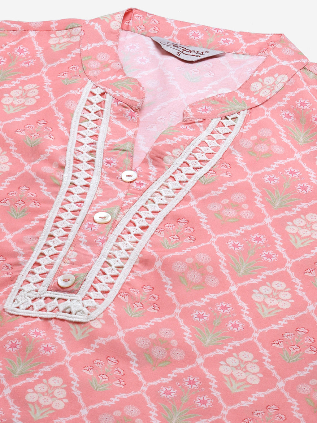 Jompers Women Pink & Off White Floral Printed Kurta - Distacart