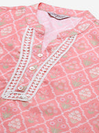 Jompers Women Pink & Off White Floral Printed Kurta - Distacart