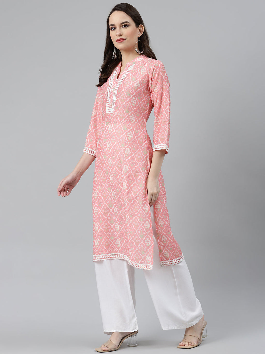 Jompers Women Pink & Off White Floral Printed Kurta - Distacart