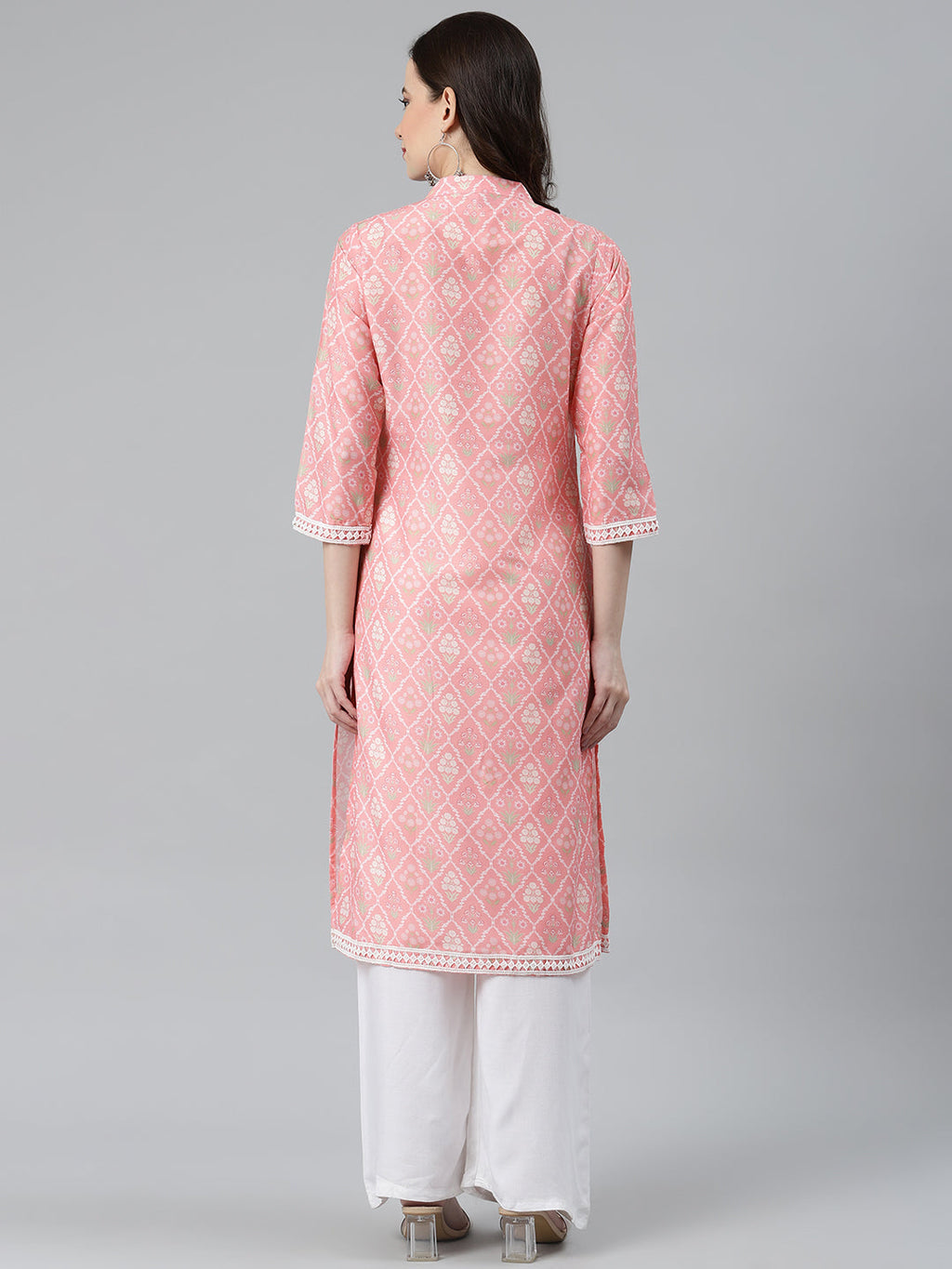 Jompers Women Pink & Off White Floral Printed Kurta - Distacart