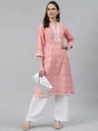 Jompers Women Pink & Off White Floral Printed Kurta - Distacart
