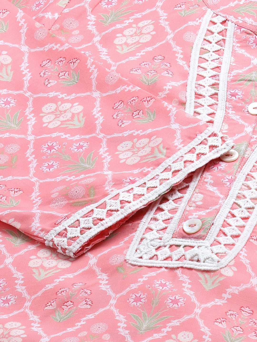 Jompers Women Pink & Off White Floral Printed Kurta - Distacart