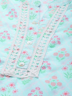 Jompers Women Sky Blue & Off White Floral Printed Kurta - Distacart