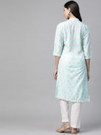 Jompers Women Sky Blue & Off White Floral Printed Kurta - Distacart