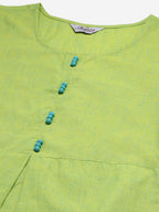 Jompers Women Green Woven Design Pure Cotton Straight Pleated Kurta - Distacart