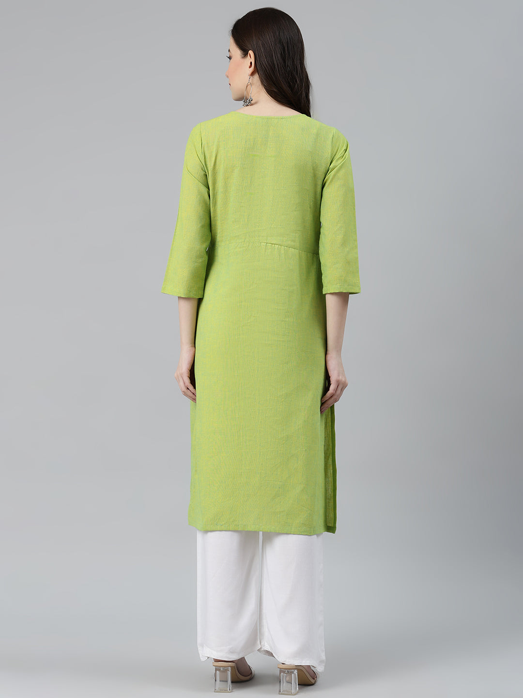 Jompers Women Green Woven Design Pure Cotton Straight Pleated Kurta - Distacart
