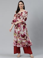 Jompers Women Off White & Purple Floral Printed Floral Anarkali Kurta - Distacart