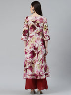 Jompers Women Off White & Purple Floral Printed Floral Anarkali Kurta - Distacart