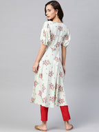 Jompers Women Green & Red Floral Printed A-Line Kurta - Distacart