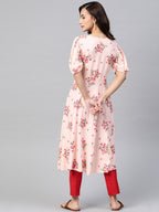 Jompers Women Pink & Red Floral Printed A-Line Kurta - Distacart