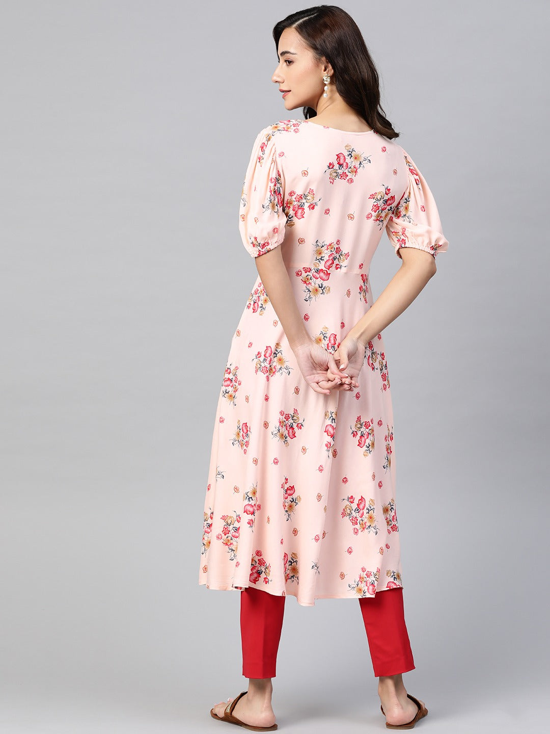 Jompers Women Pink & Red Floral Printed A-Line Kurta - Distacart