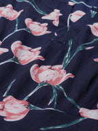 Jompers Women Navy Blue & Pink Floral Printed A-Line Kurta - Distacart