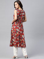 Jompers Women Maroon & Blue Ethnic Motifs Printed Flaired Kurta - Distacart