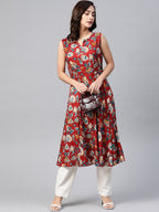 Jompers Women Maroon & Blue Ethnic Motifs Printed Flaired Kurta - Distacart