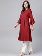Jompers Women Maroon & White Polka Dots Print Bell Sleeves Anarkali Kurta - Distacart