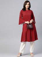Jompers Women Maroon & White Polka Dots Print Bell Sleeves Anarkali Kurta - Distacart