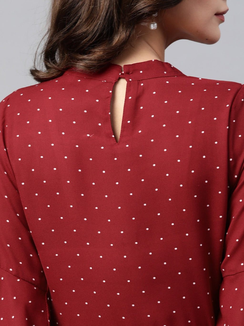 Jompers Women Maroon & White Polka Dots Print Bell Sleeves Anarkali Kurta - Distacart
