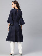 Jompers Women Navy Blue & White Polka Dots Print Bell Sleeves Anarkali Kurta - Distacart