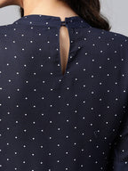 Jompers Women Navy Blue & White Polka Dots Print Bell Sleeves Anarkali Kurta - Distacart