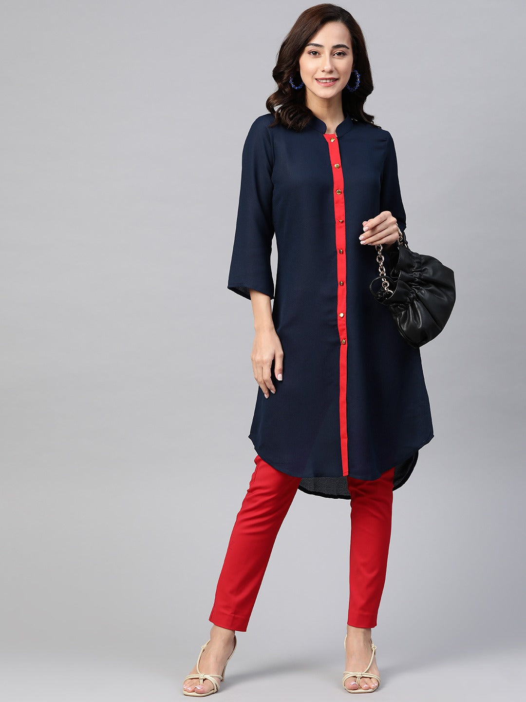 Jompers Women Navy Blue & Red Solid A-line Kurta - Distacart