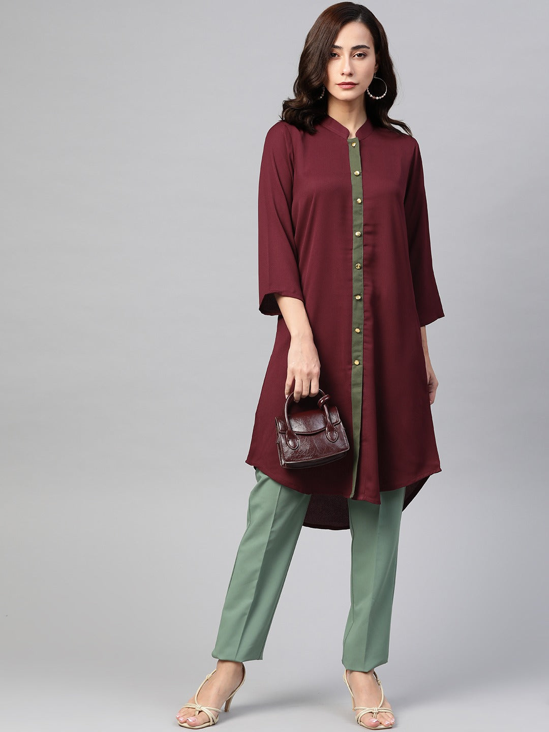 Jompers Women Purple & Green Solid A-line Kurta - Distacart