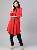 Jompers Women Red & Navy Blue Solid A-line Kurta - Distacart