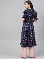Jompers Women Navy Blue & Pink Floral Printed Floral Anarkali Kurta - Distacart