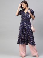 Jompers Women Navy Blue & Pink Floral Printed Floral Anarkali Kurta - Distacart