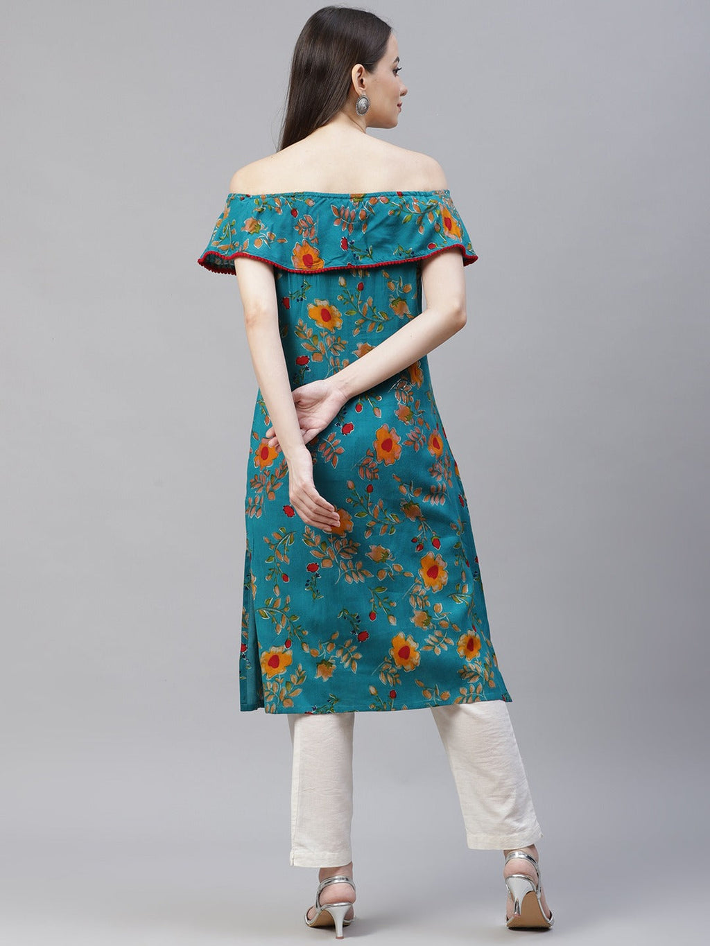 Jompers Women Rama-Green & Yellow Floral Printed Straight Kurta - Distacart