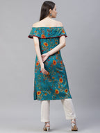 Jompers Women Rama-Green & Yellow Floral Printed Straight Kurta - Distacart
