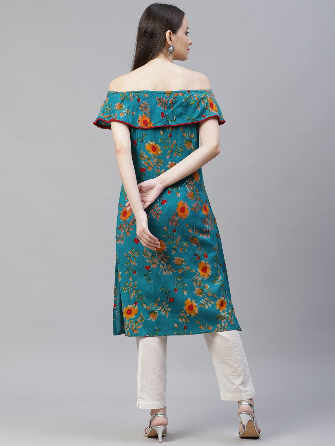 Jompers Women Rama-Green & Yellow Floral Printed Straight Kurta - Distacart