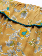 Jompers Women Mustard Yellow & Teal Blue Floral Printed Straight Kurta - Distacart
