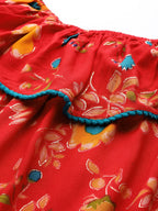 Jompers Women Red & Yellow Floral Printed Straight Kurta - Distacart