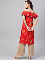 Jompers Women Red & Yellow Floral Printed Straight Kurta - Distacart