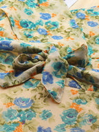 Jompers Women Beige, Blue & Green Floral Printed Georgette Kurta - Distacart