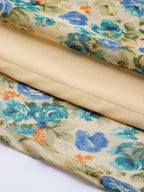 Jompers Women Beige, Blue & Green Floral Printed Georgette Kurta - Distacart