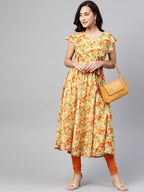 Jompers Women Beige, Orange & Green Floral Printed Georgette Kurta - Distacart