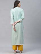 Jompers Women Blue & Off White Pure Cotton Ethnic Motifs Printed Kurta - Distacart