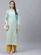 Jompers Women Blue & Off White Pure Cotton Ethnic Motifs Printed Kurta - Distacart