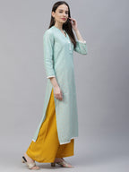 Jompers Women Blue & Off White Pure Cotton Ethnic Motifs Printed Kurta - Distacart
