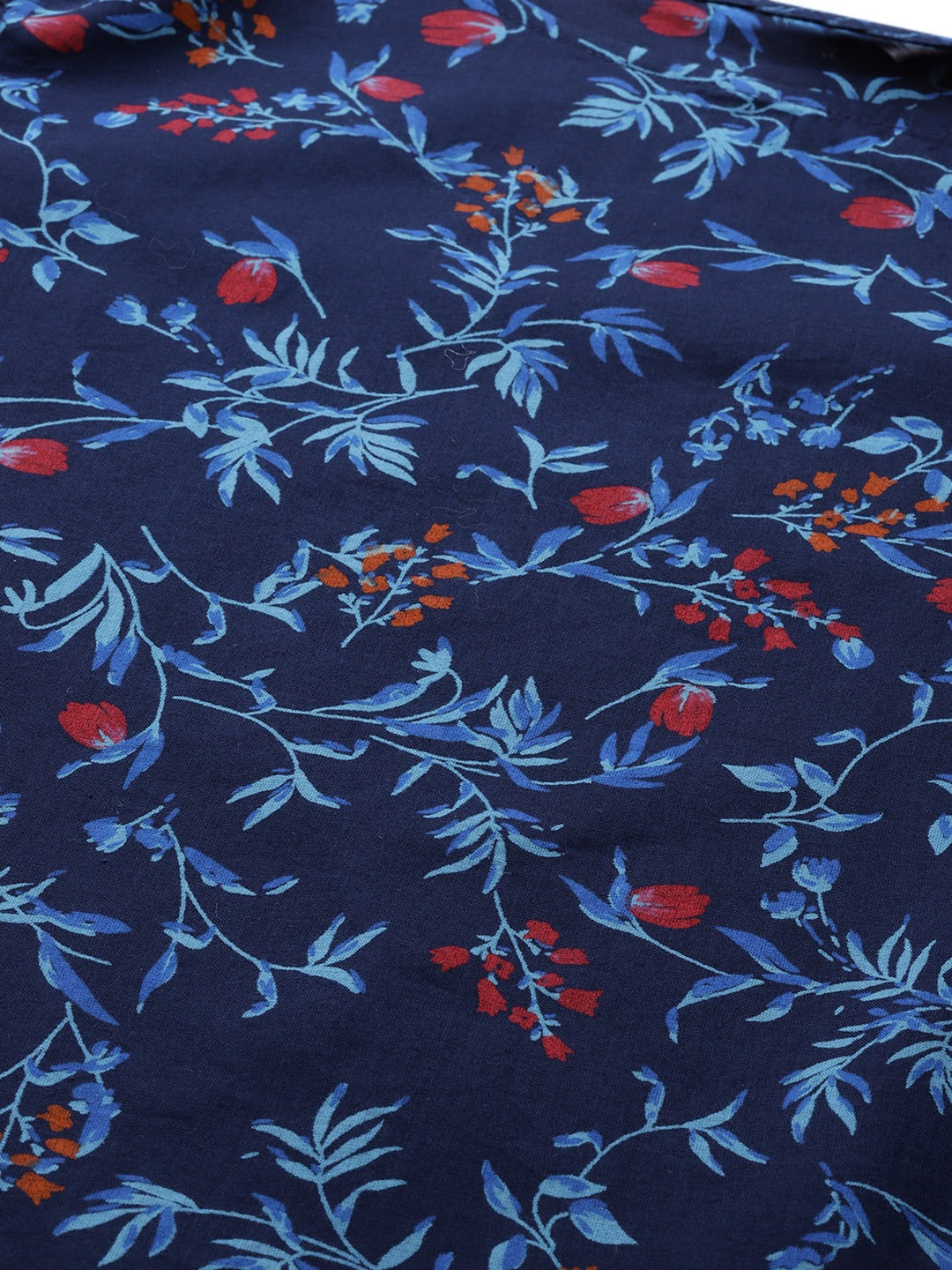 Jompers Women Navy Blue & Red Floral Printed Floral Straight Kurta - Distacart